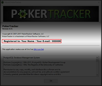 PokerTracker registration - Information Window.