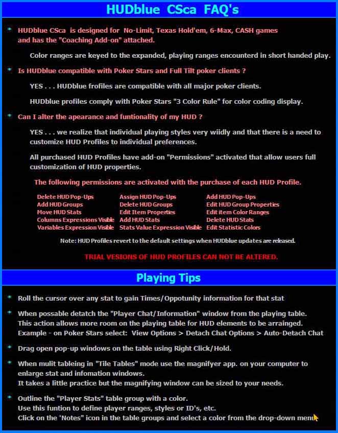 HUDblue FAQs and playing tips.